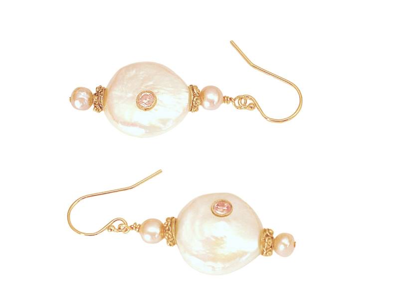 Münzperlen-Ohrringe Pink Turmalin, 14K Gold Filled von CherylPetersonDesign
