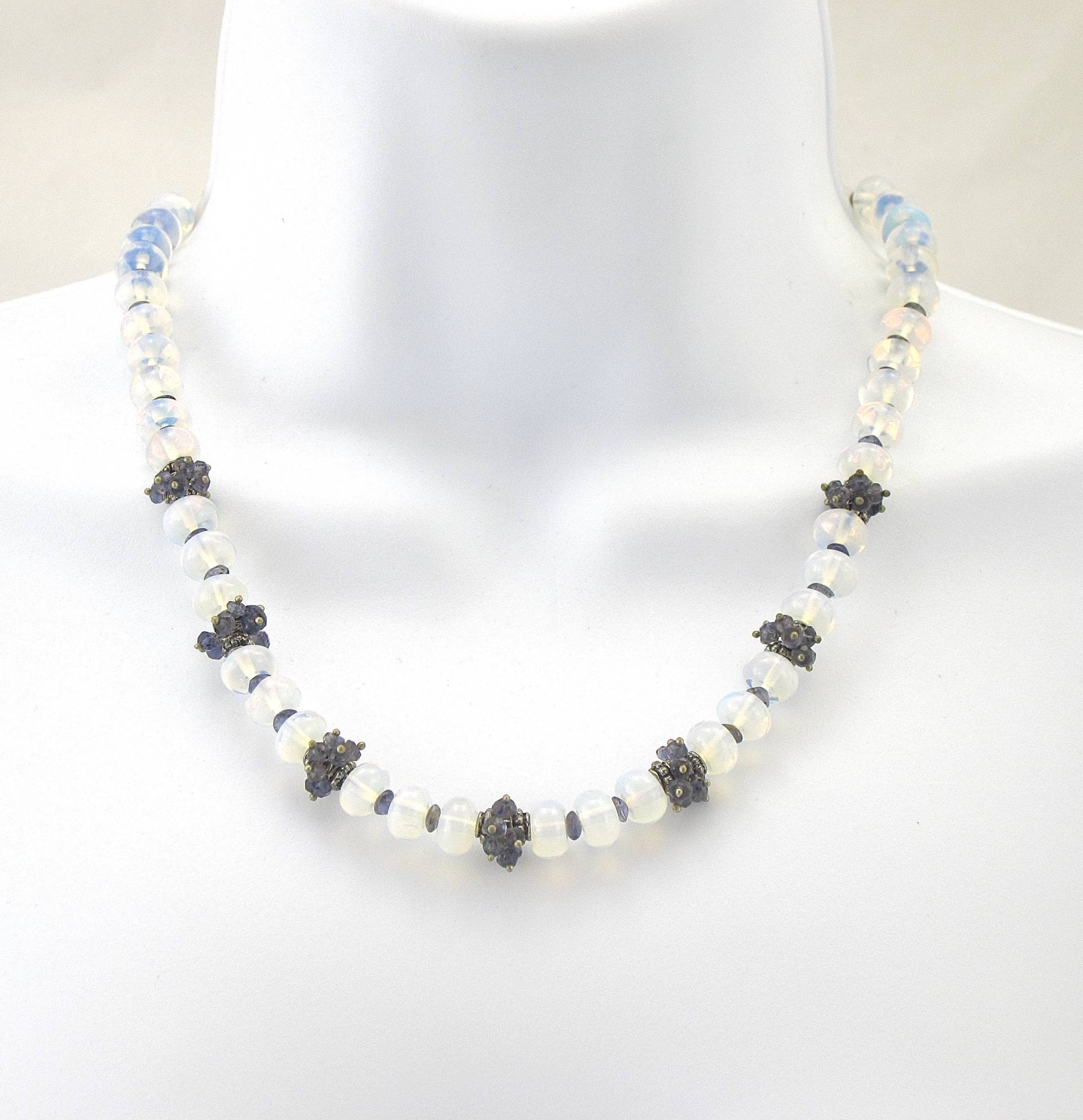 Opalith Iolith Saphir Kette Silber Perlen Schmuck Set von CherylPetersonDesign