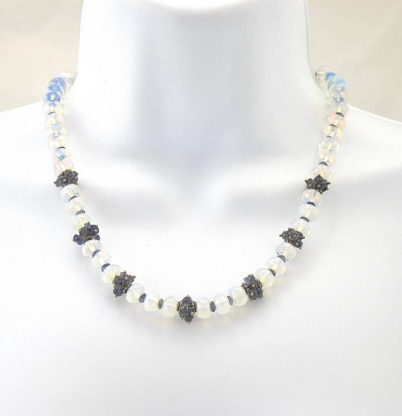 Opalith Iolith Saphir Kette Silber Perlen Schmuck Set von CherylPetersonDesign