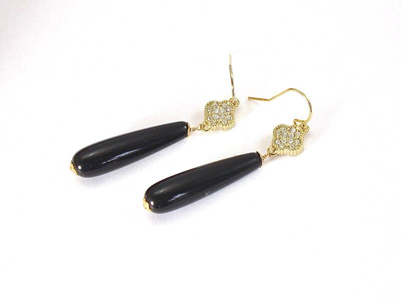 Schwarzer Onyx Tropfen Ohrringe Strass Kleeblatt, 14K Gold Filled Schwarzer Onyx Tropfen Ohrringe Strass Kleeblatt, 14K Gold Filled von CherylPetersonDesign