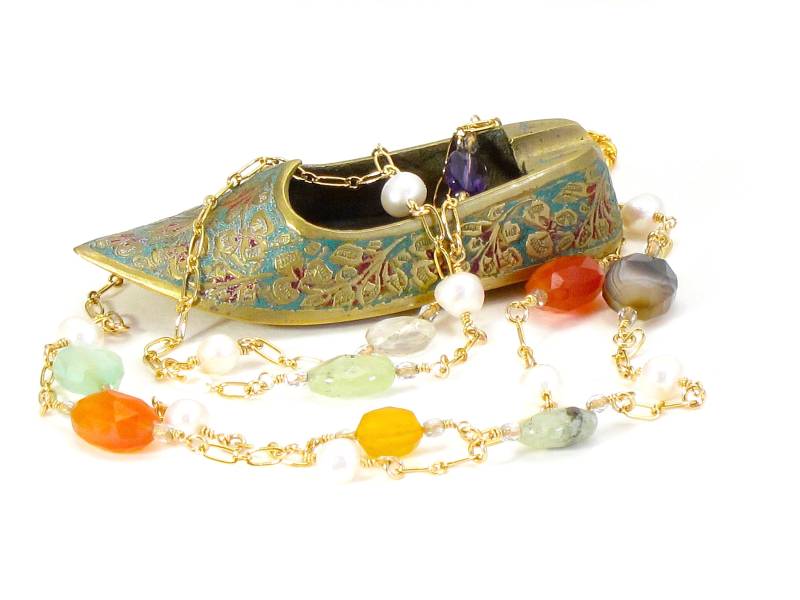 Süßwasser Perlen Edelstein Halskette Gold Filled Kette, Layered Design von CherylPetersonDesign