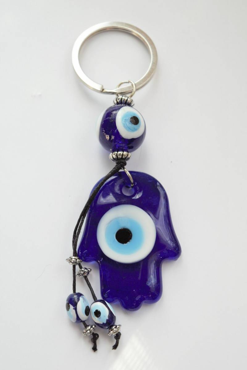 Hamsa Hand Evil Eye Protection Schlüsselanhänger, Blwon Glas, Blaues Geschenk-Idee von CherylsHealingGems