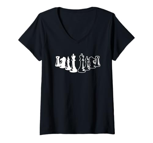 Damen Minimalistisches Schachspieler-Silhouetten-Design T-Shirt mit V-Ausschnitt Damen Minimalistisches Schachspieler-Silhouetten-Design T-Shirt mit V-Ausschnitt von Ches Figures Designs Minimalistic Silhouette