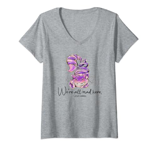 Damen Grinsekatze, Alice im Wunderland, We're All Mad Here Zitat T-Shirt mit V-Ausschnitt Damen Grinsekatze, Alice im Wunderland, We're All Mad Here Zitat T-Shirt mit V-Ausschnitt von Chesire Cat, Alice in Wonderland