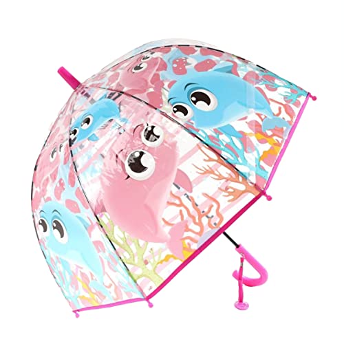 Chesoon Kinder-Regenschirm für Regen Winddicht Kuppel Automatisch geöffnet Niedliche Delphine Muster für Mädchen im Alter von 3-8 Jahren,Rosa von Chesoon