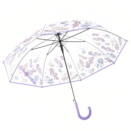 Chesoon Lila Regenschirm mit durchsichtiger Kuppeloberfläche für Mädchen und Frauen Romantisches Quallenmuster Automatisches Öffnen von Chesoon