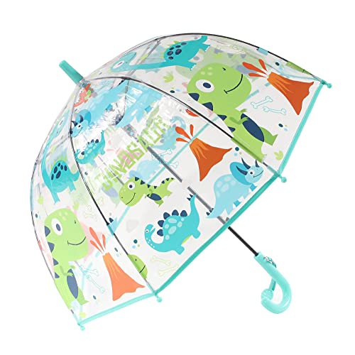 Chesoon Transparenter Kinder-Regenschirm für kleine Jungen mit einfachem Griff, winddicht, kuppelförmig, Seifenblasen-Baldachin, niedliche Dinosaurier-Figuren, Alter 3–8, Blau von Chesoon