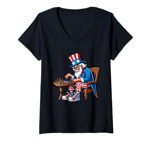 Damen Man Playing Chess 4th Of July Player Team Patriotic T-Shirt mit V-Ausschnitt Damen Man Playing Chess 4th Of July Player Team Patriotic T-Shirt mit V-Ausschnitt von Chess 4th Of July Costume