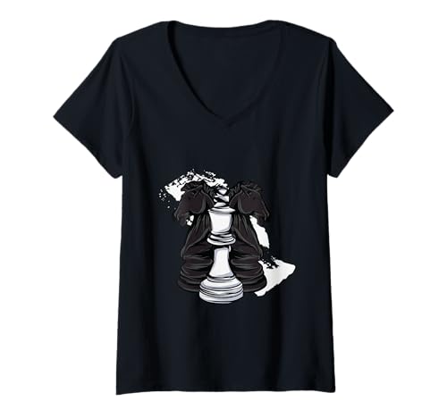Damen Schachspieler Schachspieler Schachbrett Schachfiguren Ritter T-Shirt mit V-Ausschnitt Damen Schachspieler Schachspieler Schachbrett Schachfiguren Ritter T-Shirt mit V-Ausschnitt von Chess Chess player Chessboard