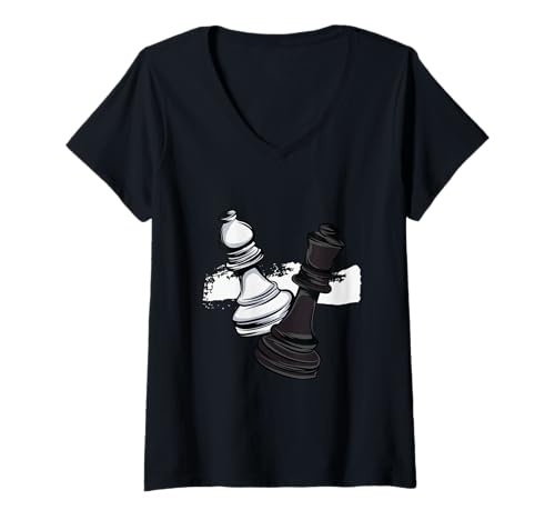 Damen Schachspieler Schachspieler Schachbrett Schachfiguren Ritter T-Shirt mit V-Ausschnitt Damen Schachspieler Schachspieler Schachbrett Schachfiguren Ritter T-Shirt mit V-Ausschnitt von Chess Chess player Chessboard
