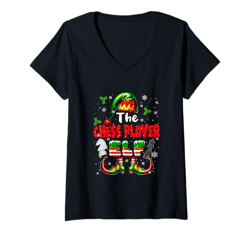 Damen The Chess Player Elf Christmas Job Team Funny Parties T-Shirt mit V-Ausschnitt Damen The Chess Player Elf Christmas Job Team Funny Parties T-Shirt mit V-Ausschnitt von Chess Christmas Costume