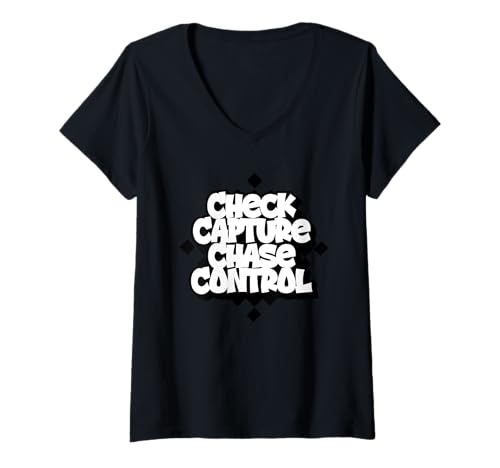 Damen Chess Guru Check Capture Chase Control T-Shirt mit V-Ausschnitt Damen Chess Guru Check Capture Chase Control T-Shirt mit V-Ausschnitt von Chess Guru Merch Store