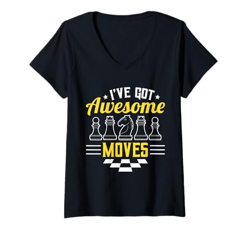 Damen I’ve Got Awesome Moves Funny Chess Design T-Shirt mit V-Ausschnitt Damen I’ve Got Awesome Moves Funny Chess Design T-Shirt mit V-Ausschnitt von Chess Humor Smart Moves Game Men Women Kids