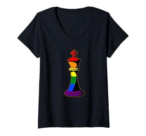 Damen King Pride Regenbogen-Flagge, LGBT T-Shirt mit V-Ausschnitt von Chess LGBT Flag
