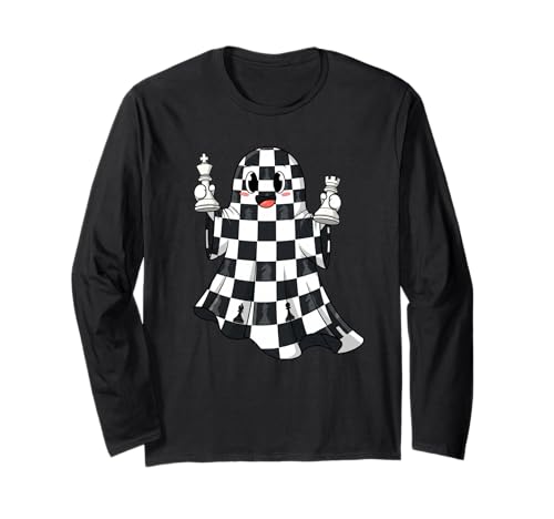 Lustiger Schachgeist Kürbis Boo Halloween Kinder Herren Damen Langarmshirt von Chess Lovers Halloween Ghost Pumpkin Outfits