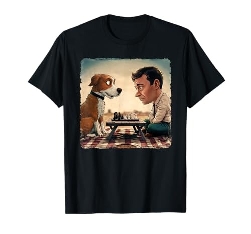 Chess Match of Wits, Man vs Dog. Schachliebhaber T-Shirt von Chess Players LeVsaL