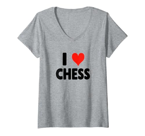 Damen Ich Liebe Schach - Herz niedlich lustig Turnier Club Schule T-Shirt mit V-Ausschnitt von Chess for Men Women Kids Youth Boys Girls by RJ