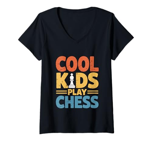 Damen Coole Kinder Spielen Schach für Strategie-Fans T-Shirt mit V-Ausschnitt Damen Coole Kinder Spielen Schach für Strategie-Fans T-Shirt mit V-Ausschnitt von Chess & My Day Designs