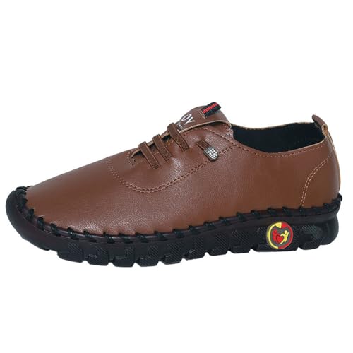 Cheuling Damen Mokassins Casual Loafers Komfort Leder Flache Schnürschuhe Bootsschuhe Bequem rutschfest Flache Fahren Halbschuhe Casual Slippers von Cheuling