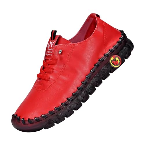 Cheuling Damen Mokassins Casual Loafers Komfort Leder Flache Schnürschuhe Bootsschuhe Bequem rutschfest Flache Fahren Halbschuhe Casual Slippers von Cheuling