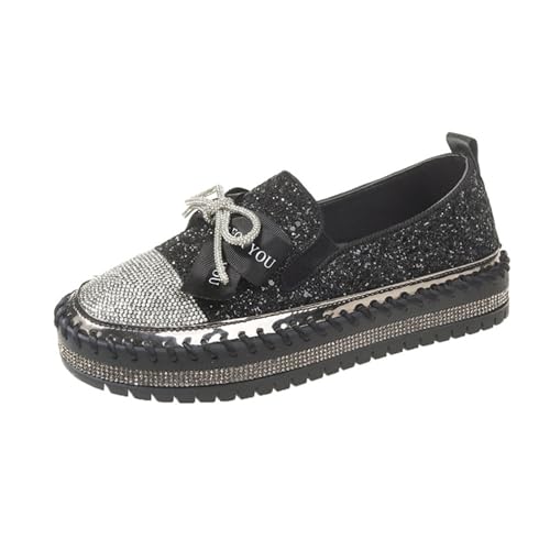 Cheuling Strass Sneaker für Damen, Platform Strasssteinen Glitzer Flache, Funkelnde Bling Hochzeits Brautschuhe, Slip On Walkingschuhe Outdoor Freizeitschuhe von Cheuling
