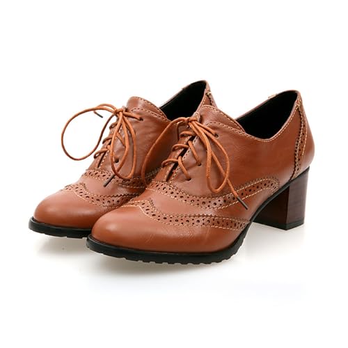 Damen Klassische Schnürhalbschuhe Brogue Pumps Halbschuhe mit Blockabsatz Damen Anzugschuhe komfortabel Businessschuhe von Cheuling