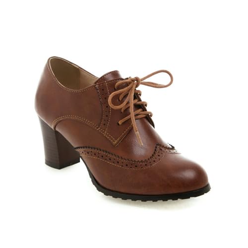 Damen Klassische Schnürhalbschuhe Brogue Pumps Halbschuhe mit Blockabsatz Damen Anzugschuhe komfortabel Businessschuhe von Cheuling