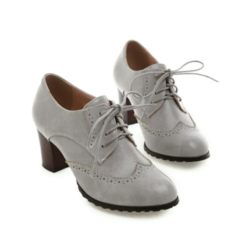 Damen Klassische Schnürhalbschuhe Brogue Pumps Halbschuhe mit Blockabsatz Damen Anzugschuhe komfortabel Businessschuhe von Cheuling