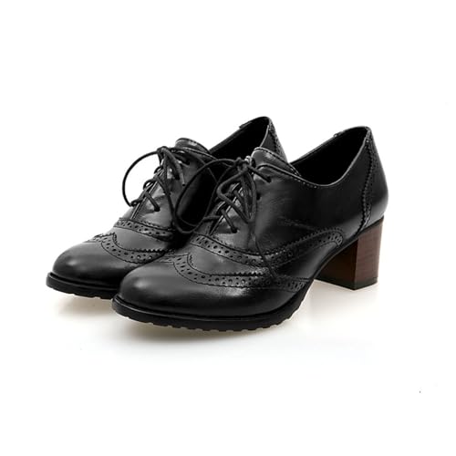 Damen Klassische Schnürhalbschuhe Brogue Pumps Halbschuhe mit Blockabsatz Damen Anzugschuhe komfortabel Businessschuhe von Cheuling