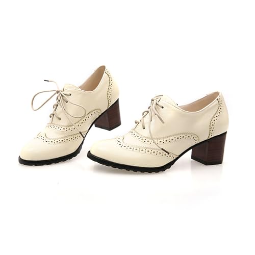 Damen Klassische Schnürhalbschuhe Brogue Pumps Halbschuhe mit Blockabsatz Damen Anzugschuhe komfortabel Businessschuhe von Cheuling