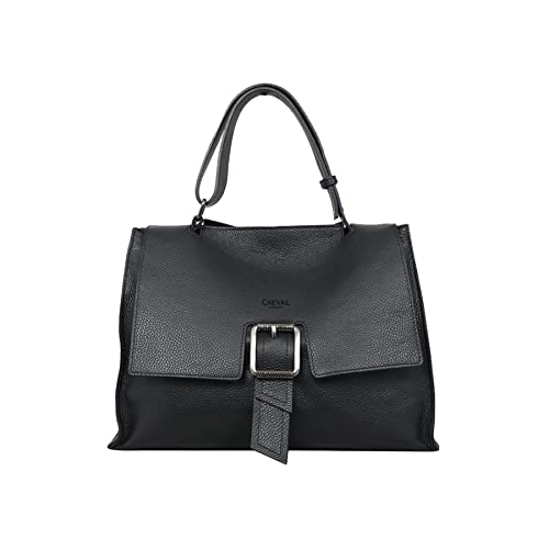 Cheval Firenze Mirach Schultertasche aus echtem Leder, hergestellt in Italien, Schwarz von Cheval Firenze
