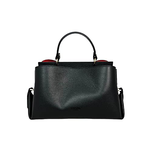 Cheval Firenze Weiße Handtasche, echtes Leder, Made in Italy, Schwarz von Cheval Firenze