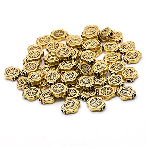 Chevnzev 50 PCs Vintage Gold Silber Benedikt Medaillen Vintage Dichtung Anhänger Tibetaner Perlen Flacher Runde Schmuck Machen Benedict Perlen Machen von Chevnzev