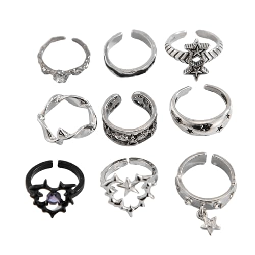 Chevnzev 9pcs Thorn Gothic Ringe Set Für Frauen Und Männer Silber Punk Styles Schmuck Mit Schmetterling Und Herzakzent Casual Wear Silberringe Set von Chevnzev
