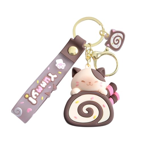 Chevnzev Anime Schlüsselkette Fun Accessoire Fun Cake Rollbeutel Anhänger Schlüssellegrassen Augenfassungs Katzenschlüsselringe Für Handtaschen Taschenschlüsselkette Für Rucksäcke von Chevnzev