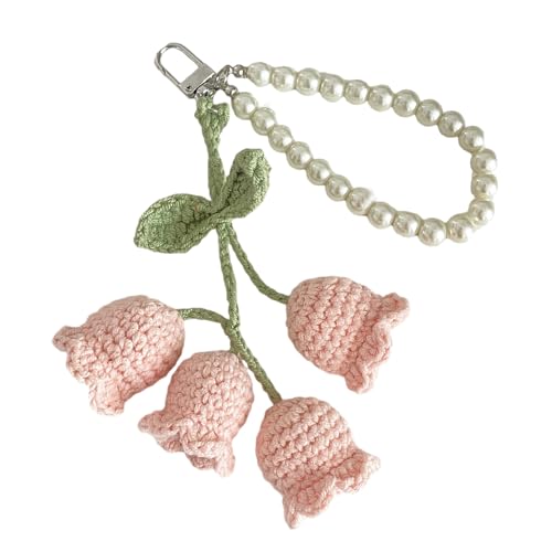 Chevnzev Häkelte Blütenschlüsselring Strickblumen Schlüsselbund Anhänger Modische Perlenkette Keychain Stylish Bag Accessoire von Chevnzev