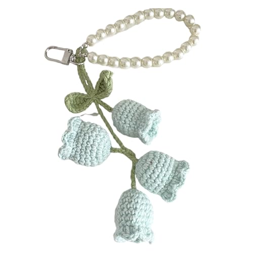 Chevnzev Häkelte Blütenschlüsselring Strickblumen Schlüsselbund Anhänger Modische Perlenkette Keychain Stylish Bag Accessoire von Chevnzev