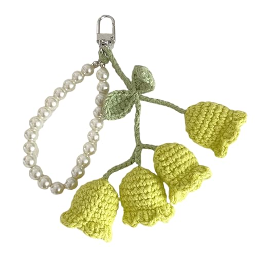 Chevnzev Häkelte Blütenschlüsselring Strickblumen Schlüsselbund Anhänger Modische Perlenkette Keychain Stylish Bag Accessoire von Chevnzev