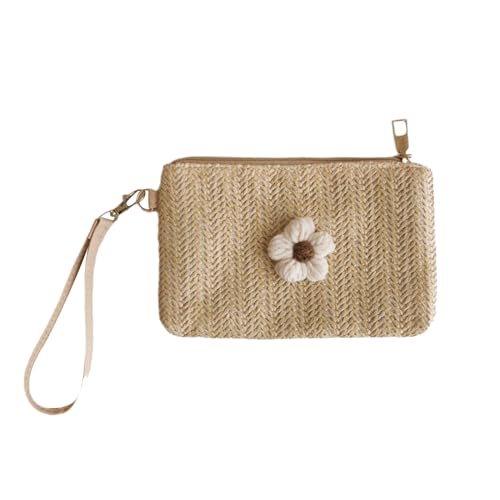 Chevnzev Kleine Brieftasche Für Frauen Mädchen Gewebte Brieftaschenkarte Kupplungsbeutel Armband Kreditkartenhalter Münze Geldbeutel Lippenstift Organizer Beige Gewebte Tasche von Chevnzev