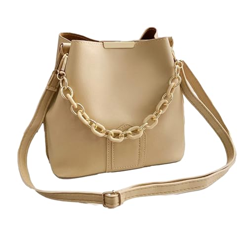 Chevnzev Koreanisch Einfache Umhängetasche Mit Verstellbarem Riemen Für Damenkettenhandle PU Leder Handtasche Crossbody Eimerbeutel Stylish Kette Handtasche von Chevnzev