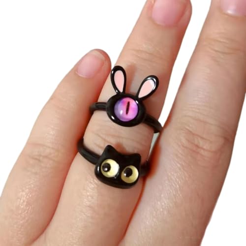 Chevnzev Lustige Ringe Süße Katze Little Kaninchen Big Eye Bestie Liebe Schüler Handdekoration Geschenk Mode Schmuck Für Männer Katze Frauen Mädchen Schwarze Süße Verstellbar Frauen von Chevnzev