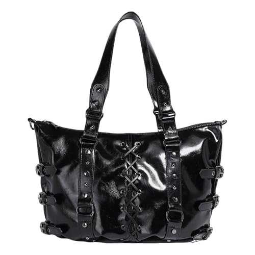 Chevnzev Modische Große Kapazität PU Leder Schulter Handtasche Punk Nieten Crosse Verband Achselbeutel Für Frauen Modische Punk Unterarmtasche von Chevnzev