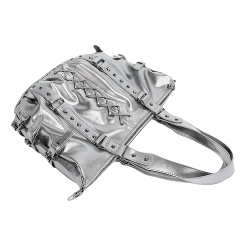 Chevnzev Modische Große Kapazität PU Leder Schulter Handtasche Punk Nieten Crosse Verband Achselbeutel Für Frauen Modische Punk Unterarmtasche von Chevnzev