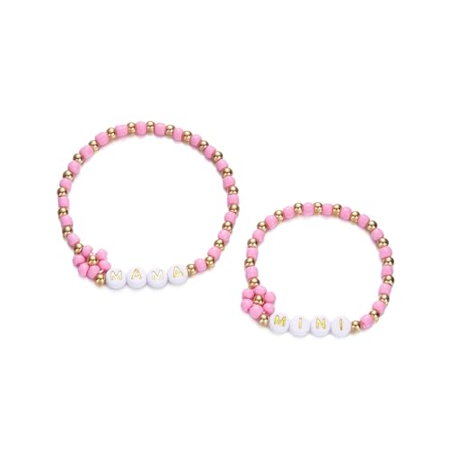 Chevnzev Pack Von 2 Herz Perlen Stapelbar Schmuck Geschenke Harz Perlenarmbänder Accessoire Für Muttertag Und Geburtstagsfeierschmuck von Chevnzev