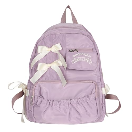 Stilvoller Bowknot Dekorierter Nylon Rucksack Für Jugendliche Mädchen Und Frauen Preppy Styles Anime School Tasche Plissee Pocket Rucksack Casual Daypack von Chevnzev