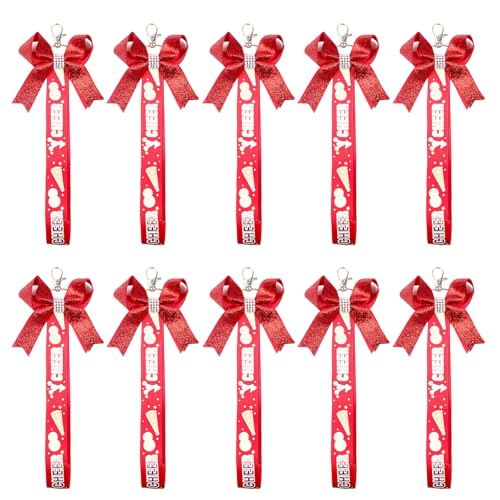 Packung Von 10 Cheer BAU Keychains Bowknot Ribbon Schlüsselringe Für Jugendliche Mädchen Farbenfrohe Schlüsselbund Cheerleaderzubehör Polyester Keychains von Chevnzev