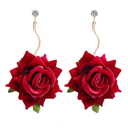 Romantische Zarte Rote Rose Dangle Ohrringe Blumenblühen Für Frauen Teen Gartengarten Mode Schmuck Vorhanden Blumenstrop Für Frauen von Chevnzev