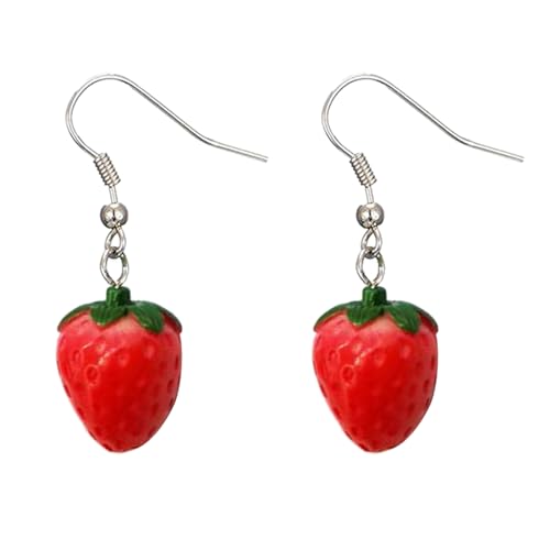 Süße Simulierte Erdbeerohrringe Kleine Dangle Drop Ohrringe Süße Rote Obstohren Anhänger Accessoires Schmuck Geschenk Leichtes Ohrenbauern von Chevnzev