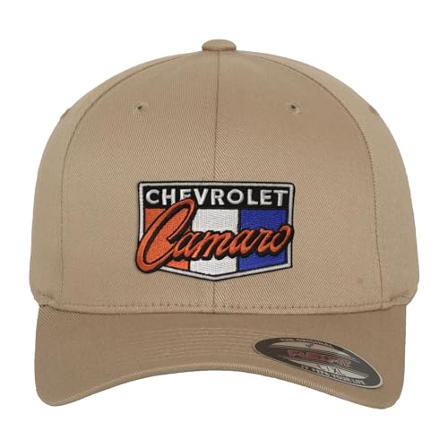 Chevrolet Offizielles Lizenzprodukt Camaro Patch Flexfit Baseball Cap (Khaki), Small/Medium von Chevrolet