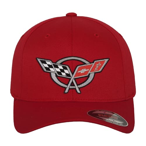 Chevrolet Offizielles Lizenzprodukt Corvette C5 Flags Flexfit Baseball Cap (Rot), Small/Medium von Chevrolet